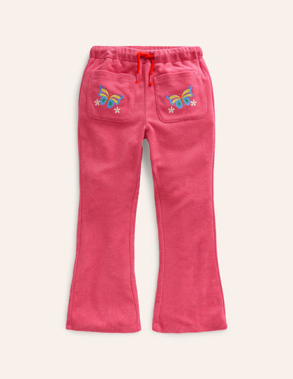 Towelling Flare Trousers-Rose Pink-1