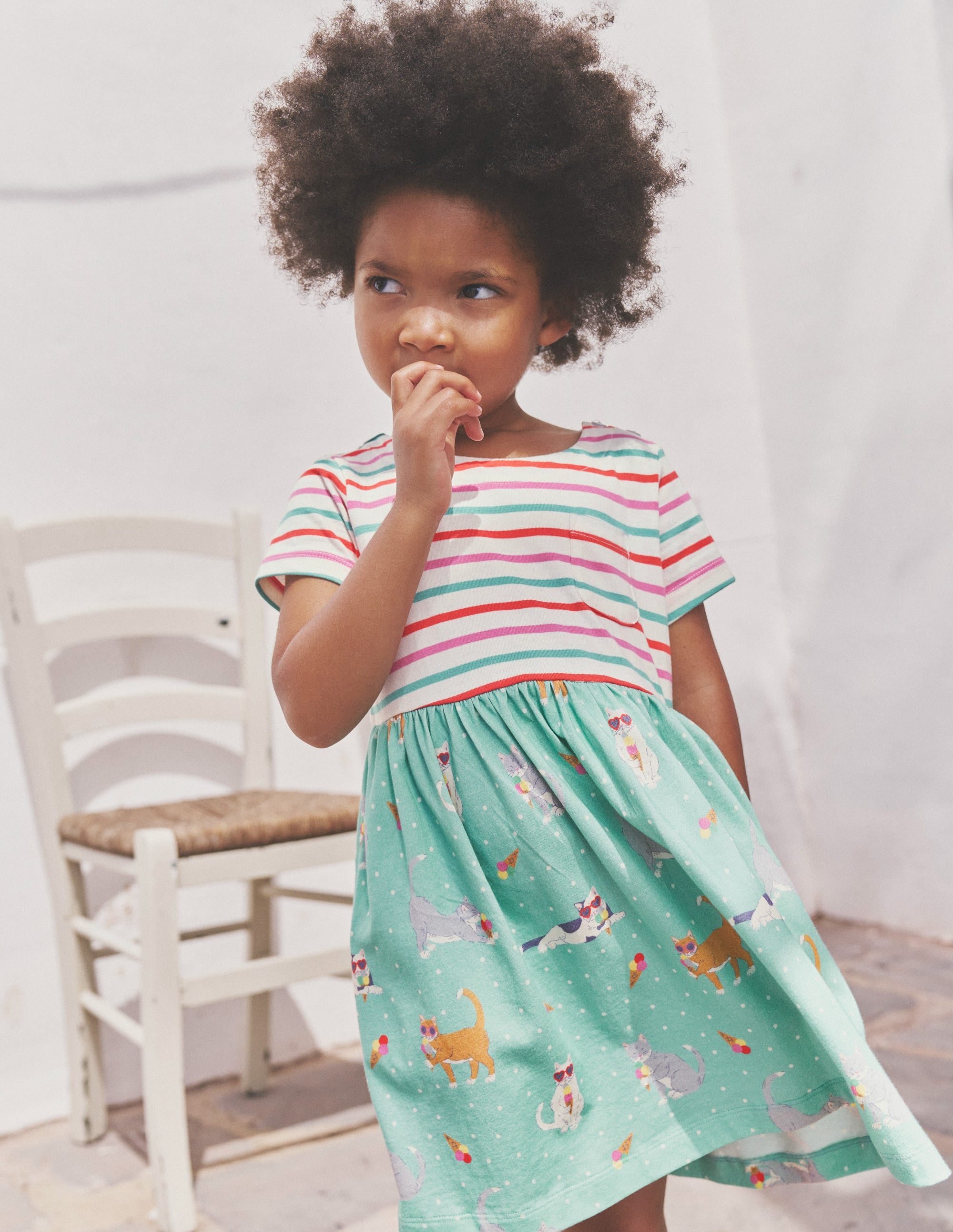 Hotchpotch Jersey dress-Corsica Blue Holiday Cats - Image 4