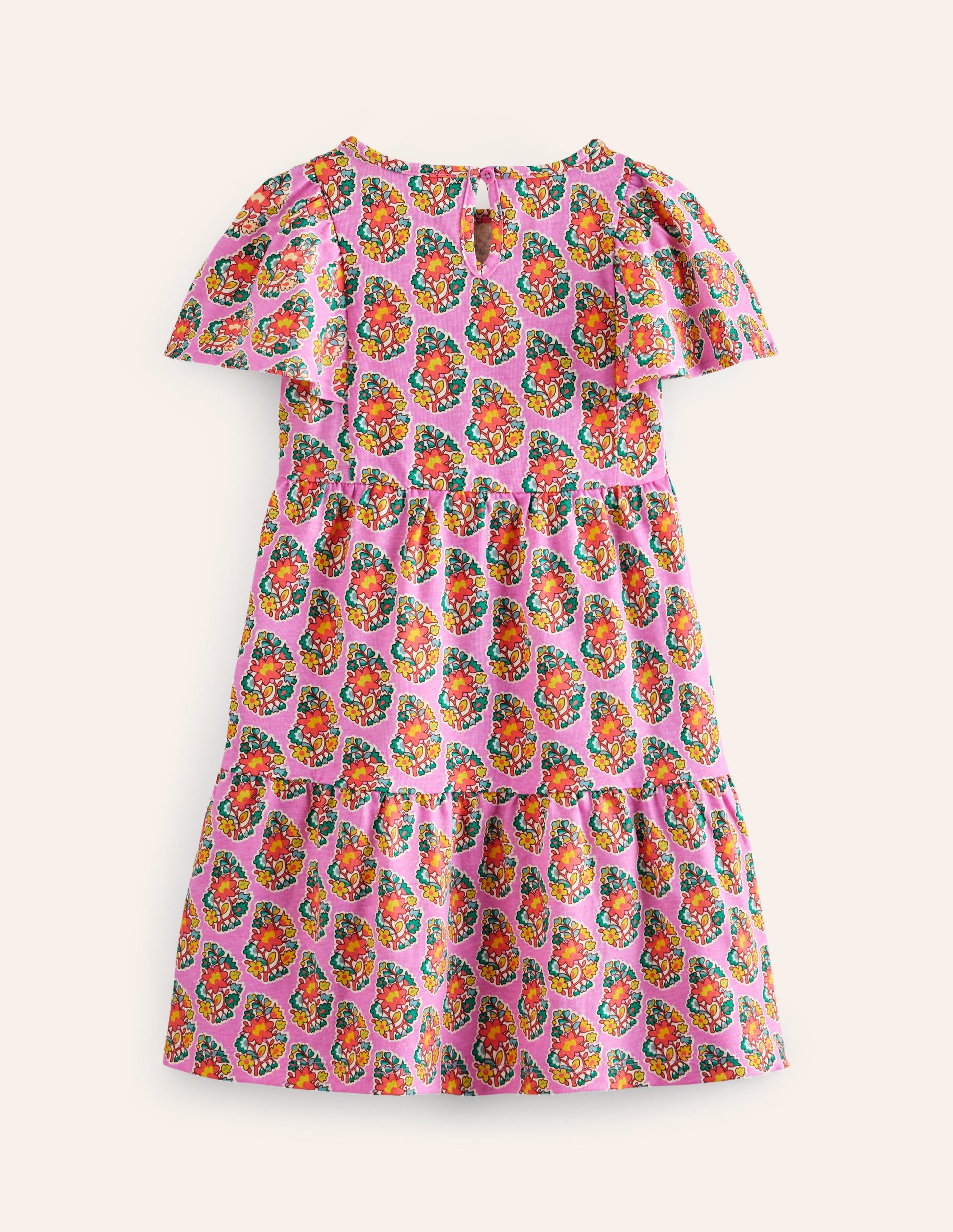 Tiered Flutter Jersey Dress-Peony Pink Paisley-2