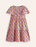Tiered Flutter Jersey Dress-Peony Pink Paisley