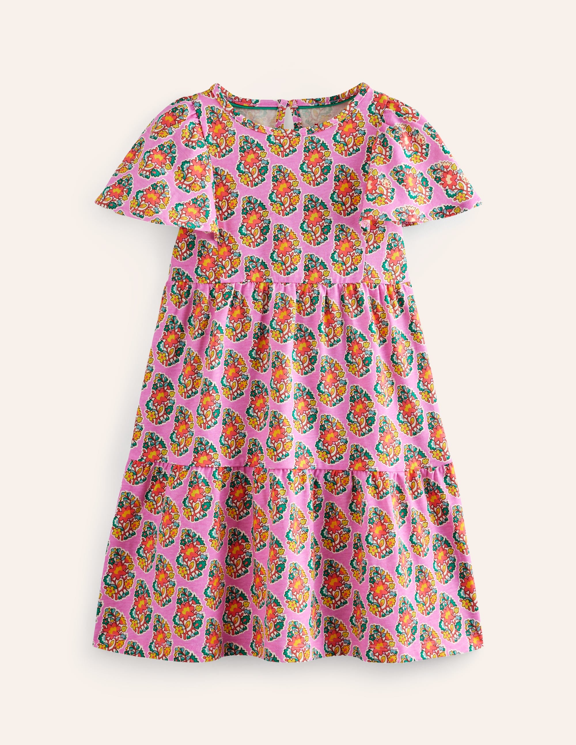 Tiered Flutter Jersey Dress-Peony Pink Paisley - Image 1