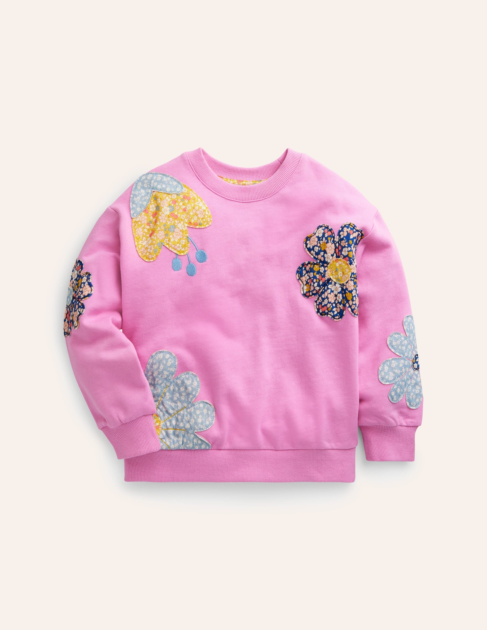 Relaxed Appliqué Sweatshirt-Cosmos Pink Flower - Image 1