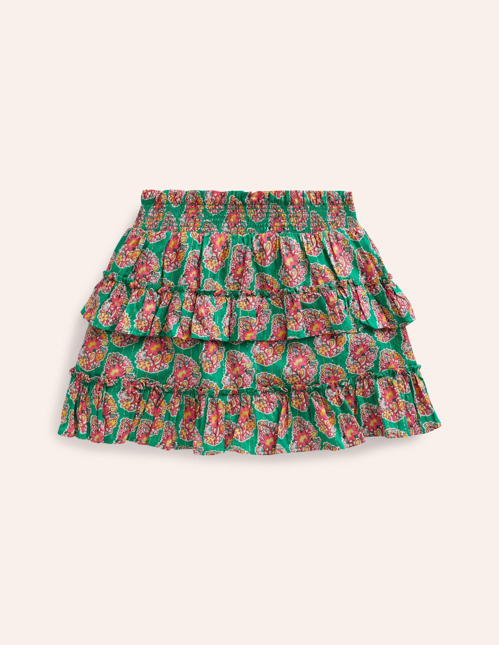 Tiered Printed Skort-Jade Green Paisley-2