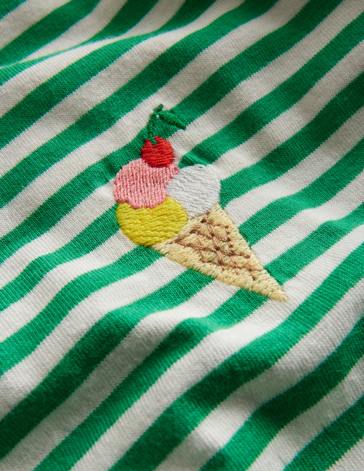 Embroidered Logo T-Shirt-Aloe Green/Ivory Ice Cream-3
