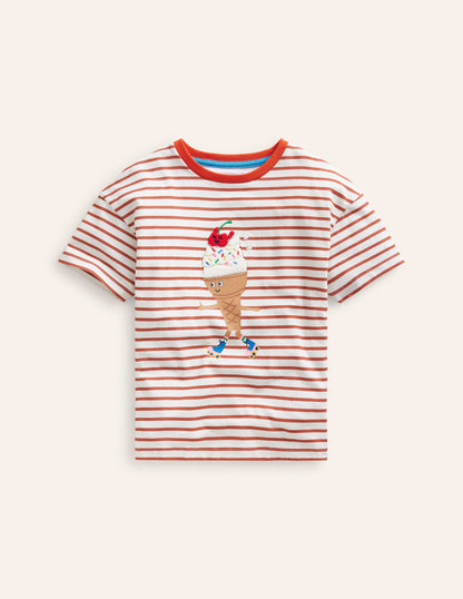 Boucle Relaxed T-shirt-Ivory/ Coral Pink Ice Cream-1