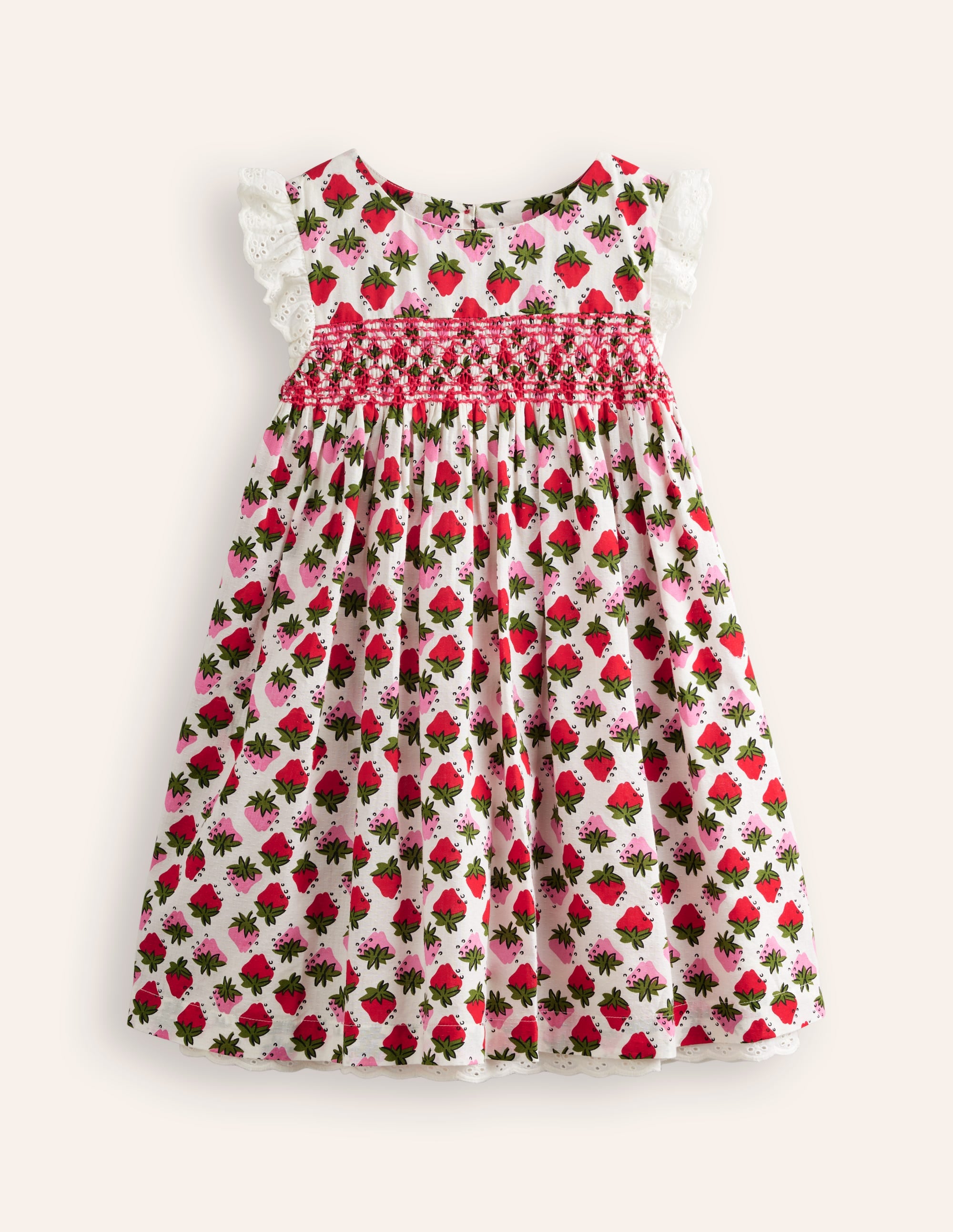 Smocked Lace Trim Dress-Vintage Strawberry Stamp - Image 1