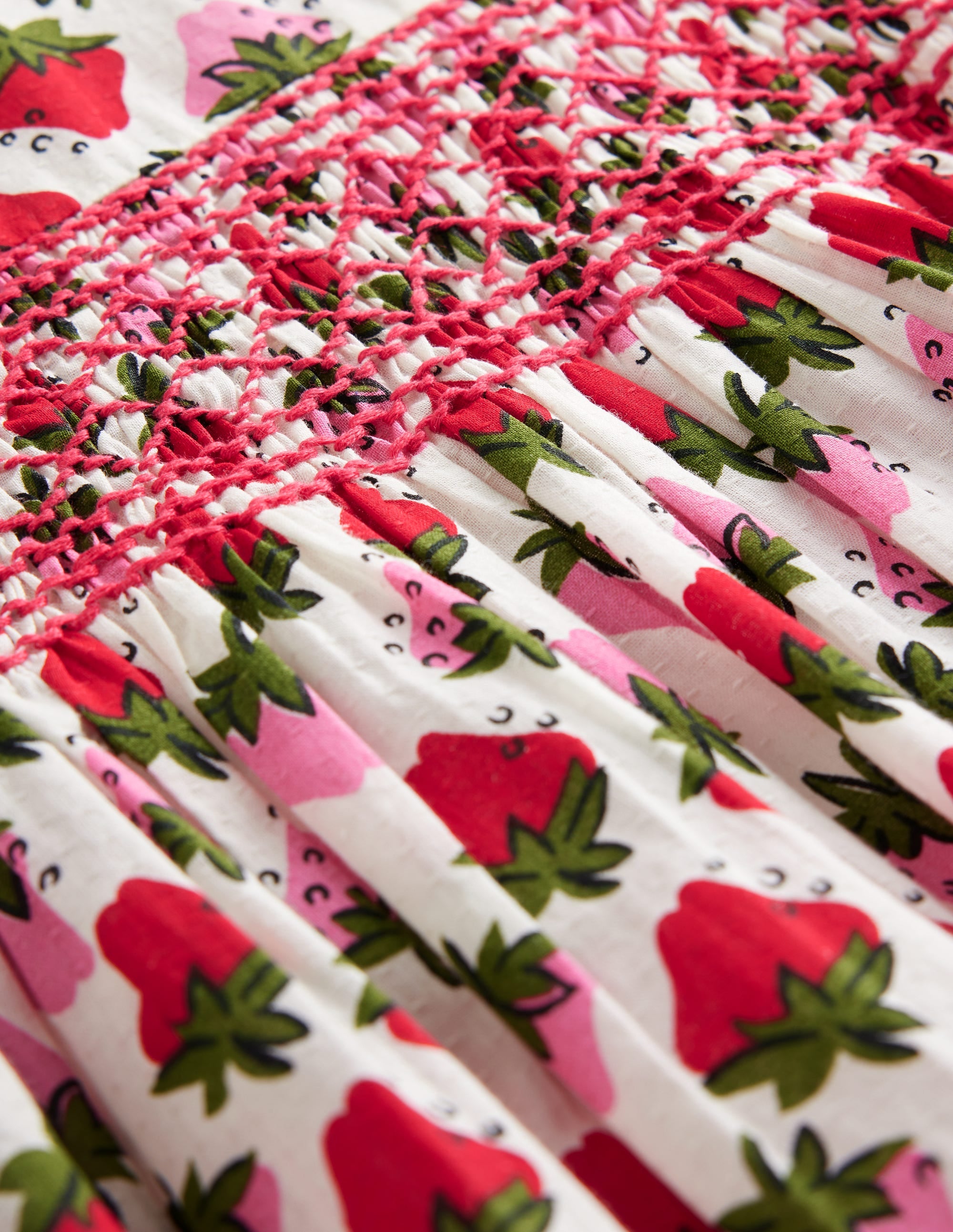Smocked Lace Trim Dress-Vintage Strawberry Stamp - Image 3