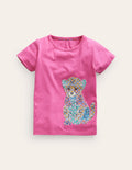 Short Sleeve Appliqué T-shirt-Pink Baby Leopard