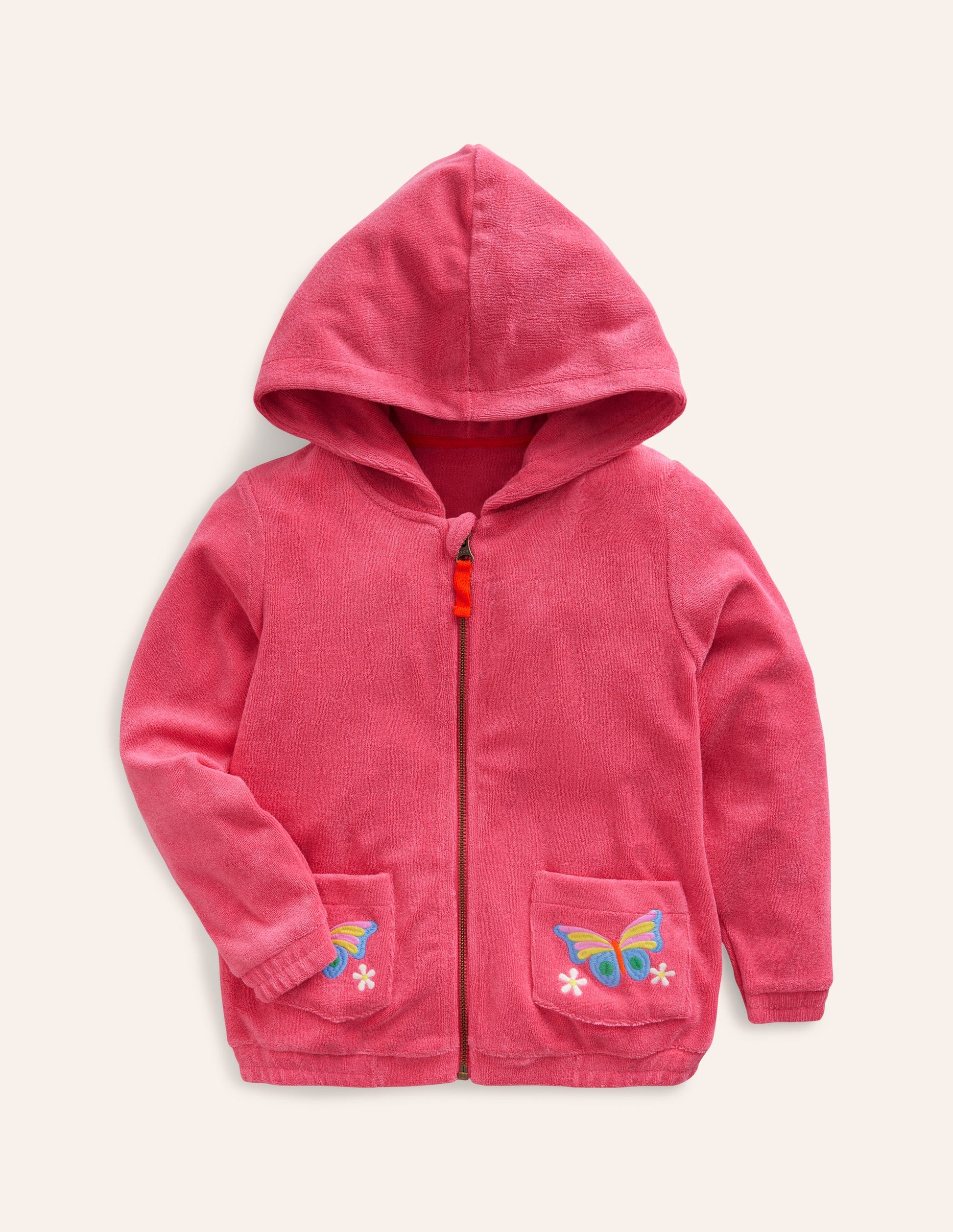 Zip-Through Towelling Hoodie-Rose Pink-1