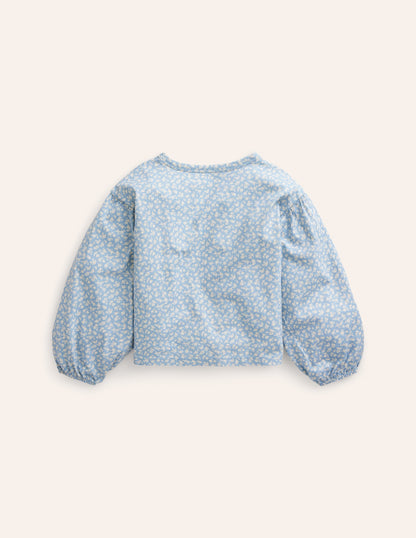 Blouson Sleeve Logo Top-Vintage Blue Ditsy Rainbow-2