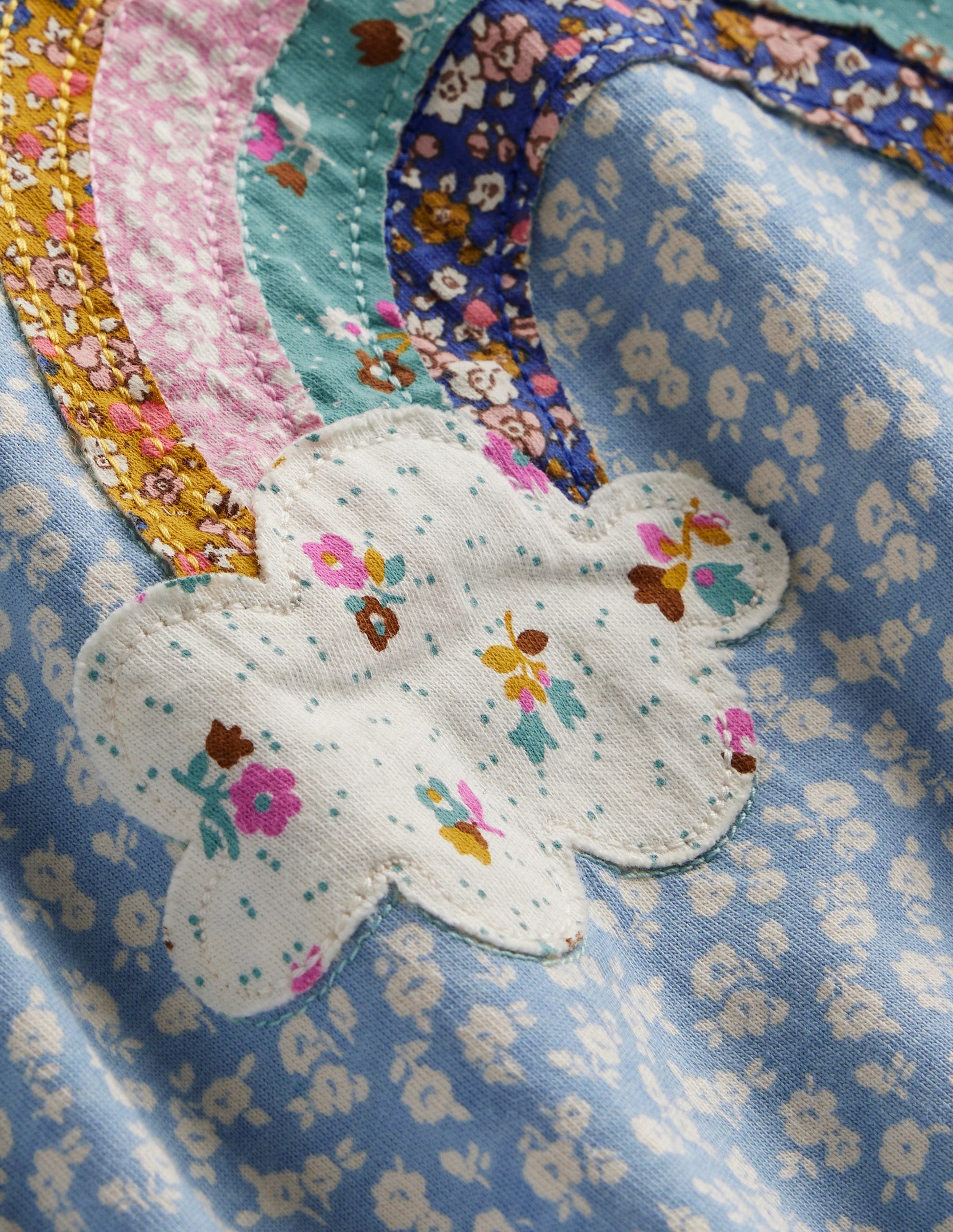 Blouson Sleeve Logo Top-Vintage Blue Ditsy Rainbow-3