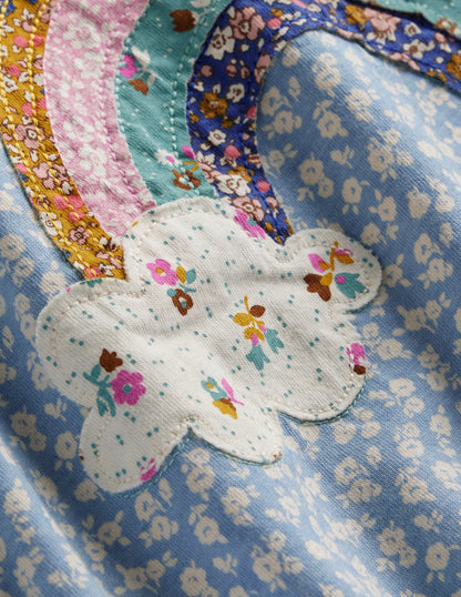 Blouson Sleeve Logo Top-Vintage Blue Ditsy Rainbow-3