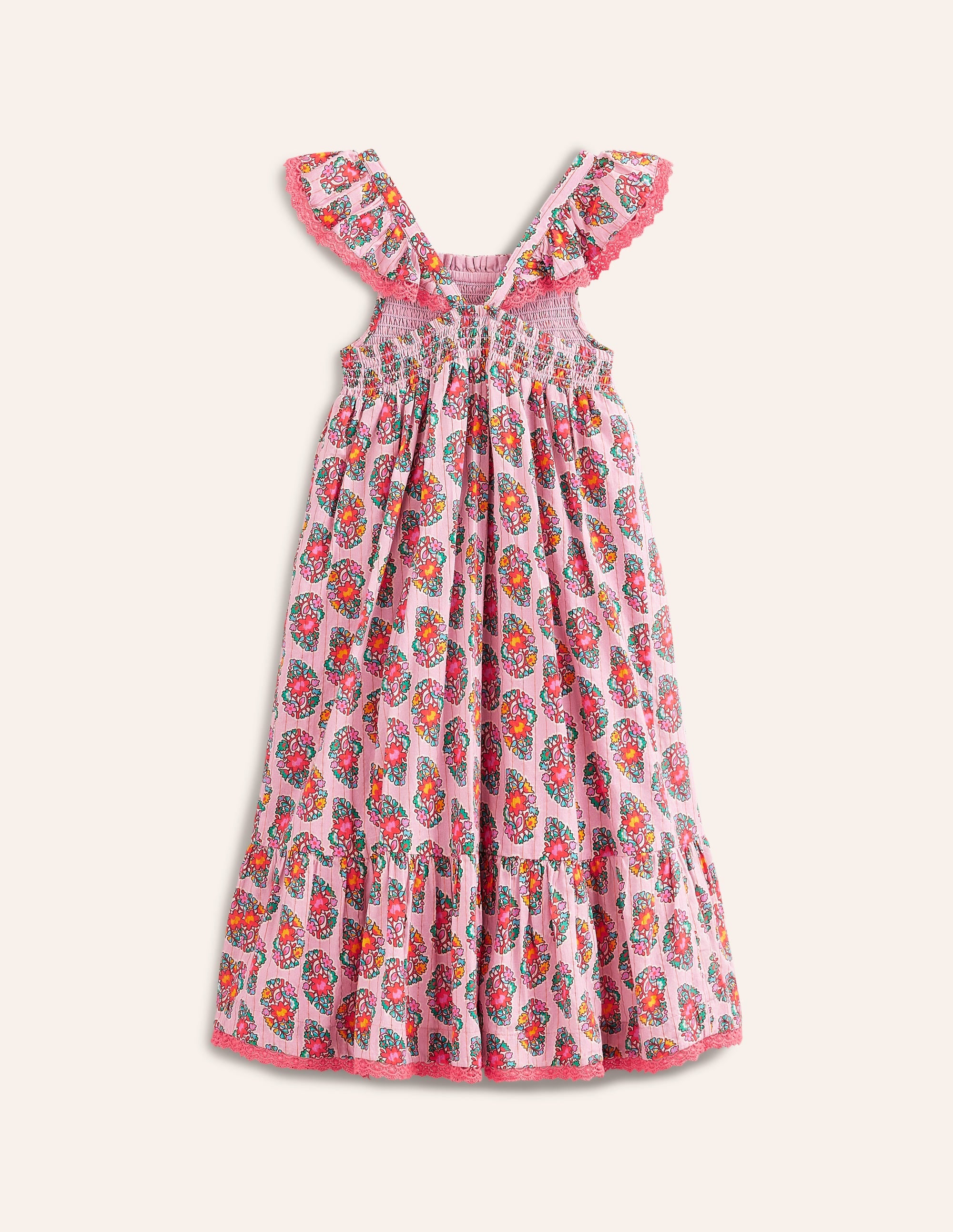 Frill Strap Maxi Sundress-Sugared Almond Pink Paisley - Image 4