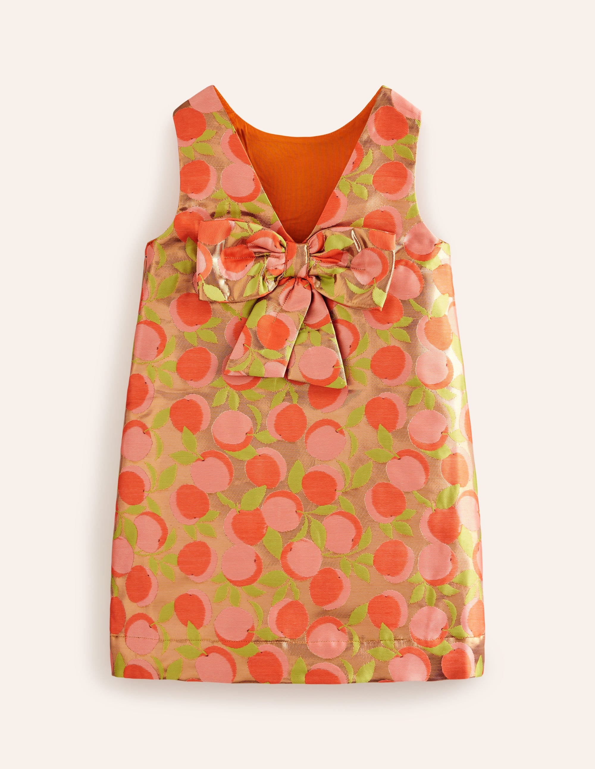 Bow Back Metallic Dress-Gold Peach Jacquard - Image 2