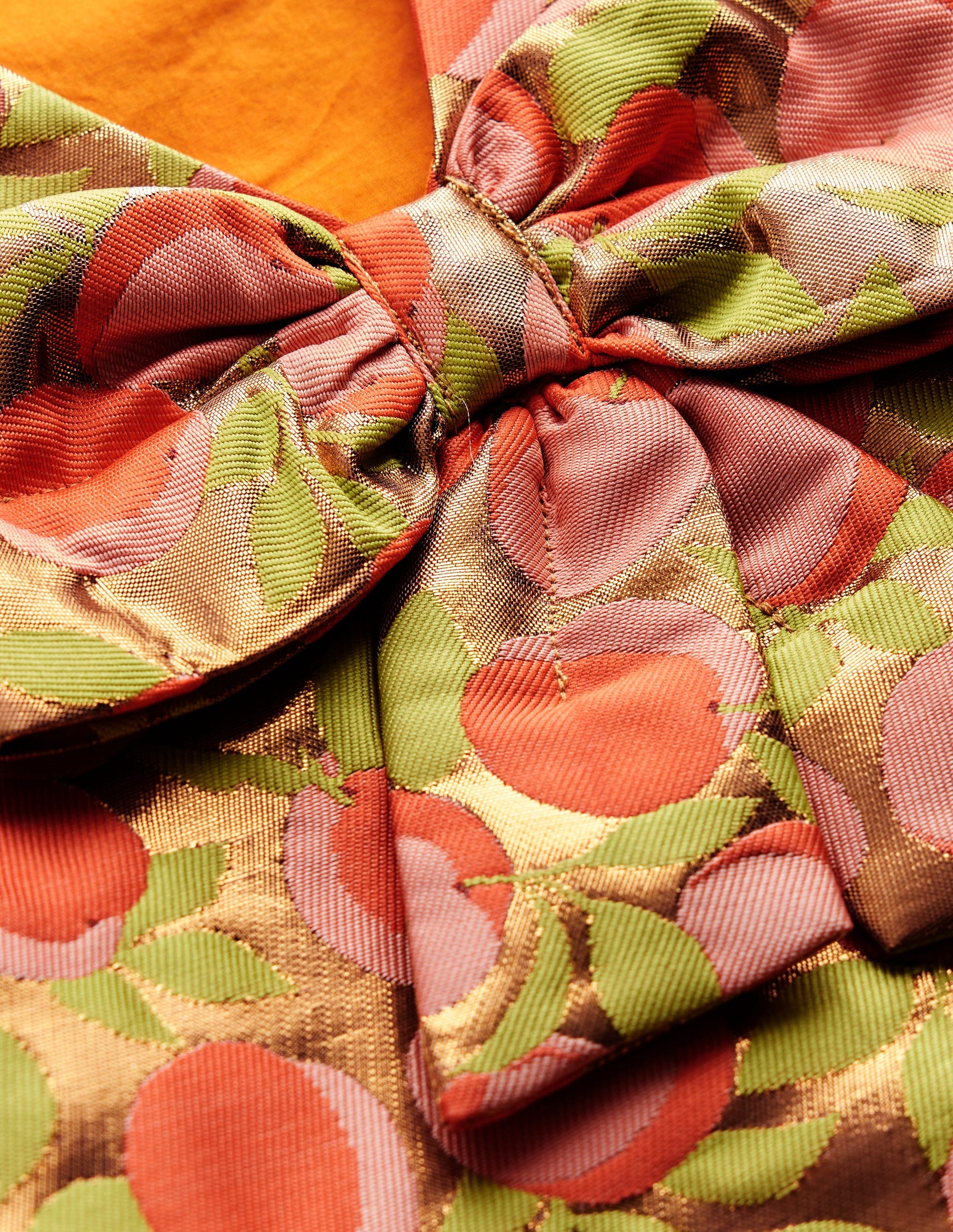 Bow Back Metallic Dress-Gold Peach Jacquard-3