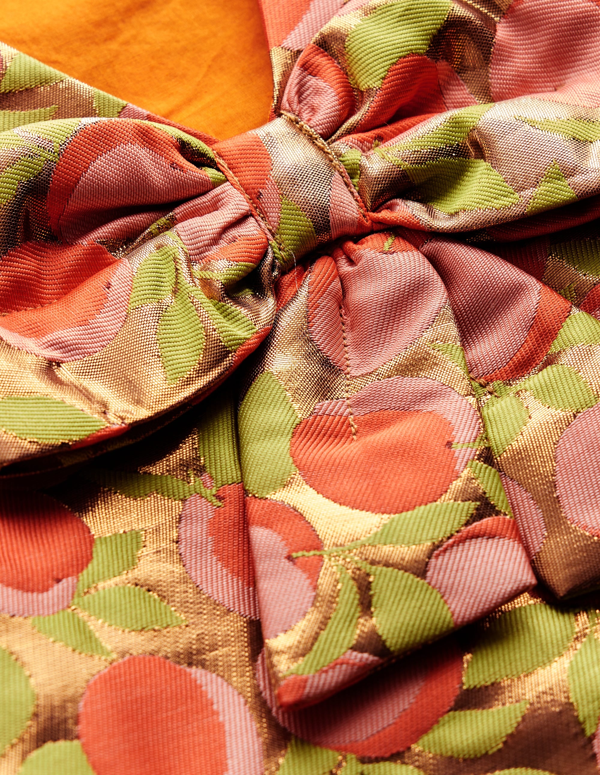 Bow Back Metallic Dress-Gold Peach Jacquard - Image 3