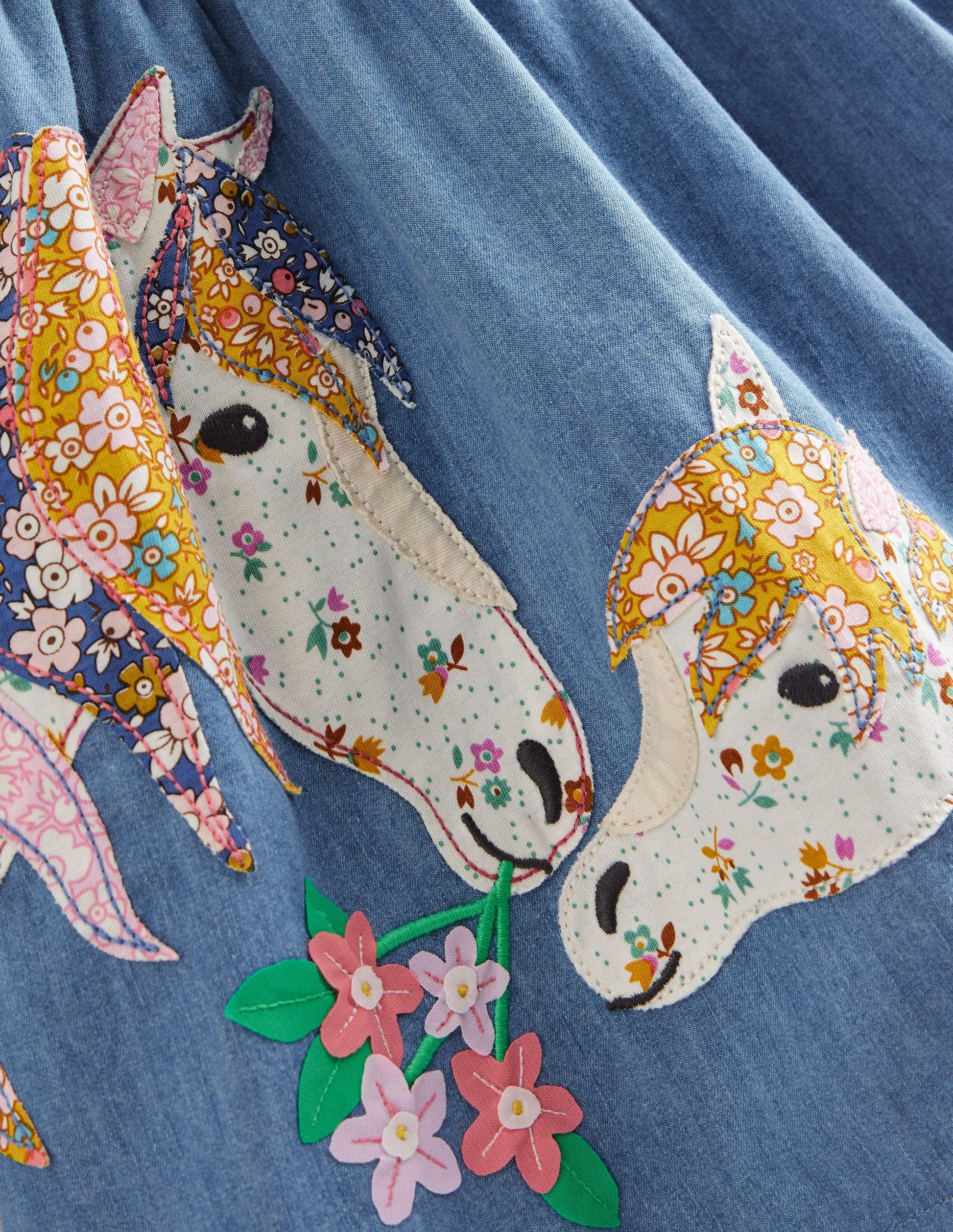 Appliqué Hem Logo Dress-Chambray Blue Horses-3
