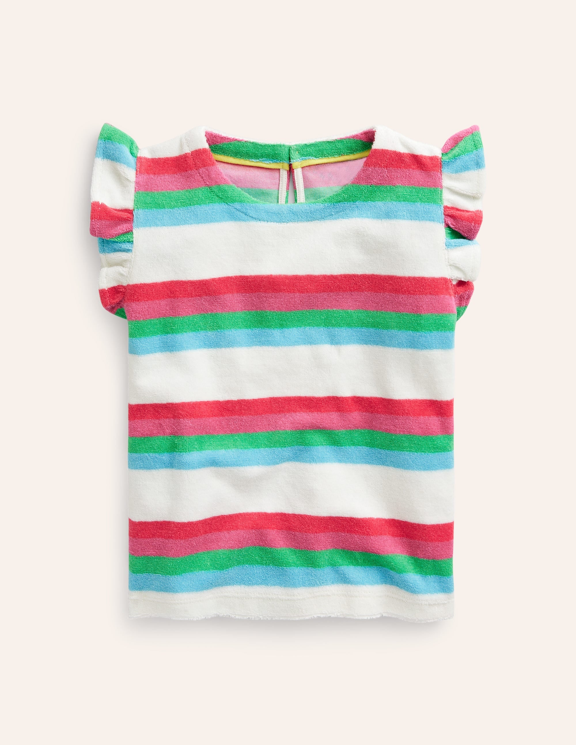 Frill Sleeve Towelling Top-Multistripe - Image 2