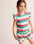 Frill Sleeve Towelling Top-Multistripe
