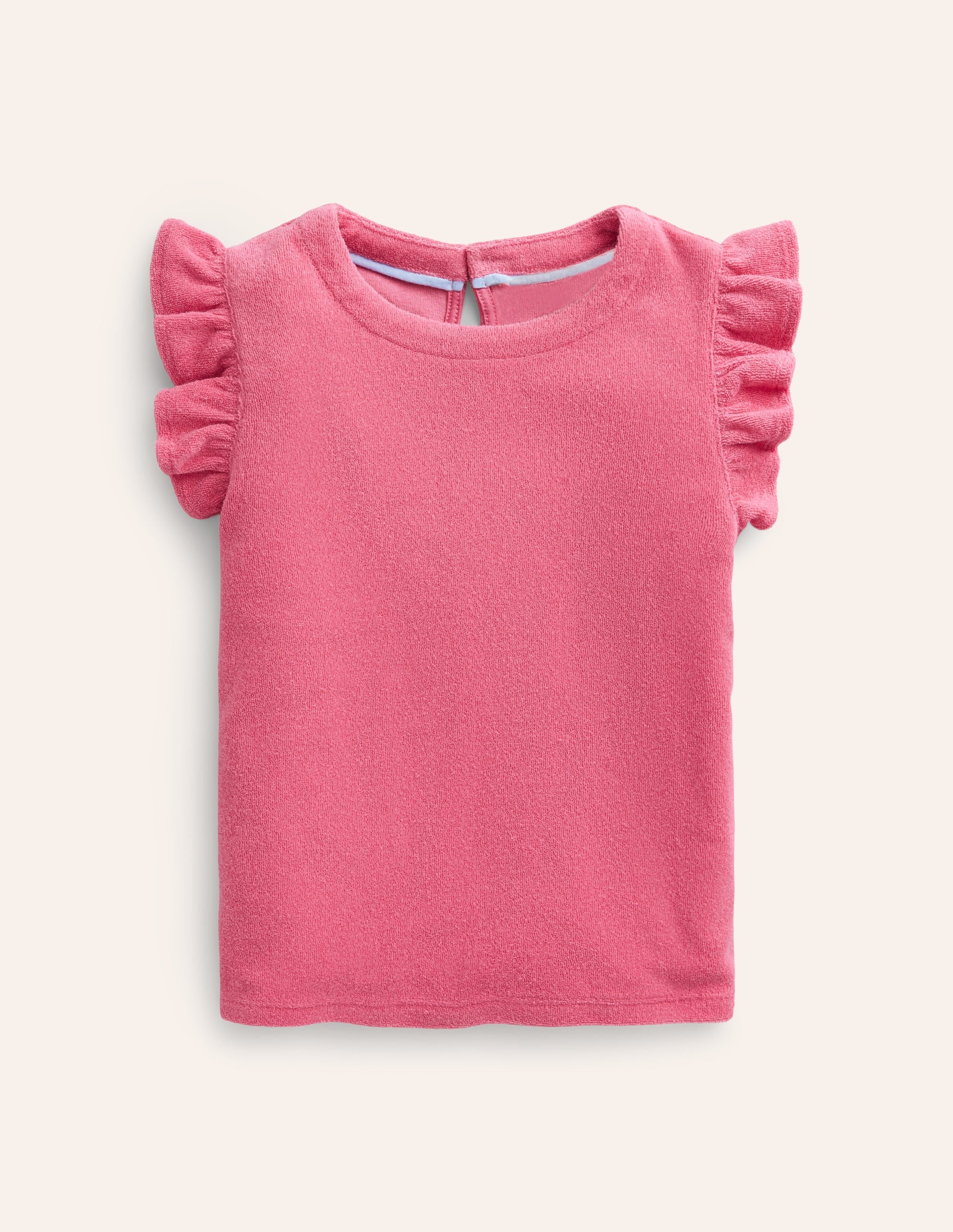 Frill Sleeve Towelling Top-Rose Pink - Image 1