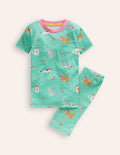 Snug Short John Pyjamas-Aqua Sea Blue Holiday Cats