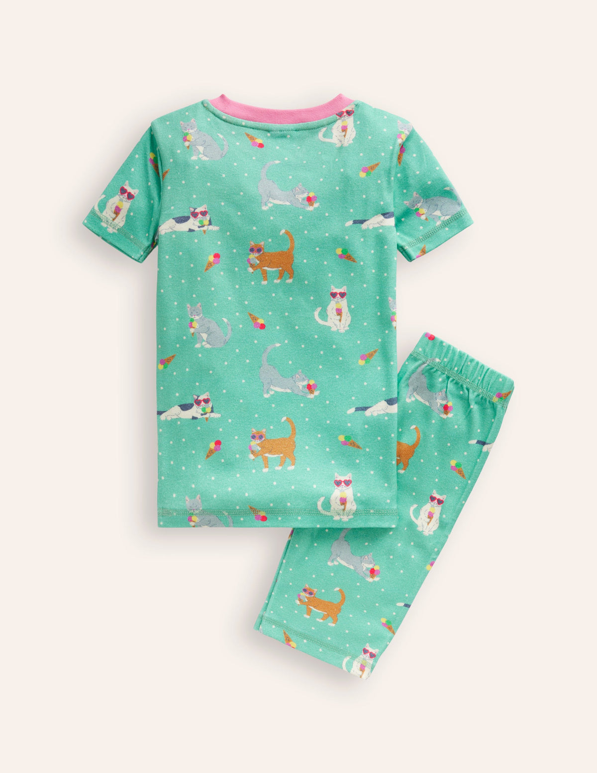 Snug Short John Pyjamas-Aqua Sea Blue Holiday Cats-2