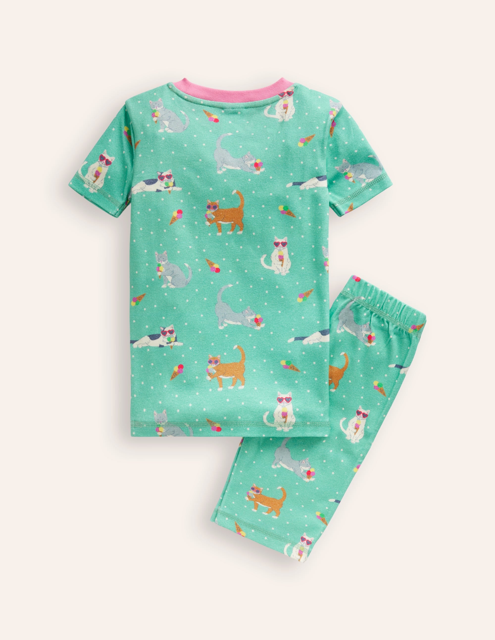 Snug Short John Pyjamas-Aqua Sea Blue Holiday Cats - Image 2