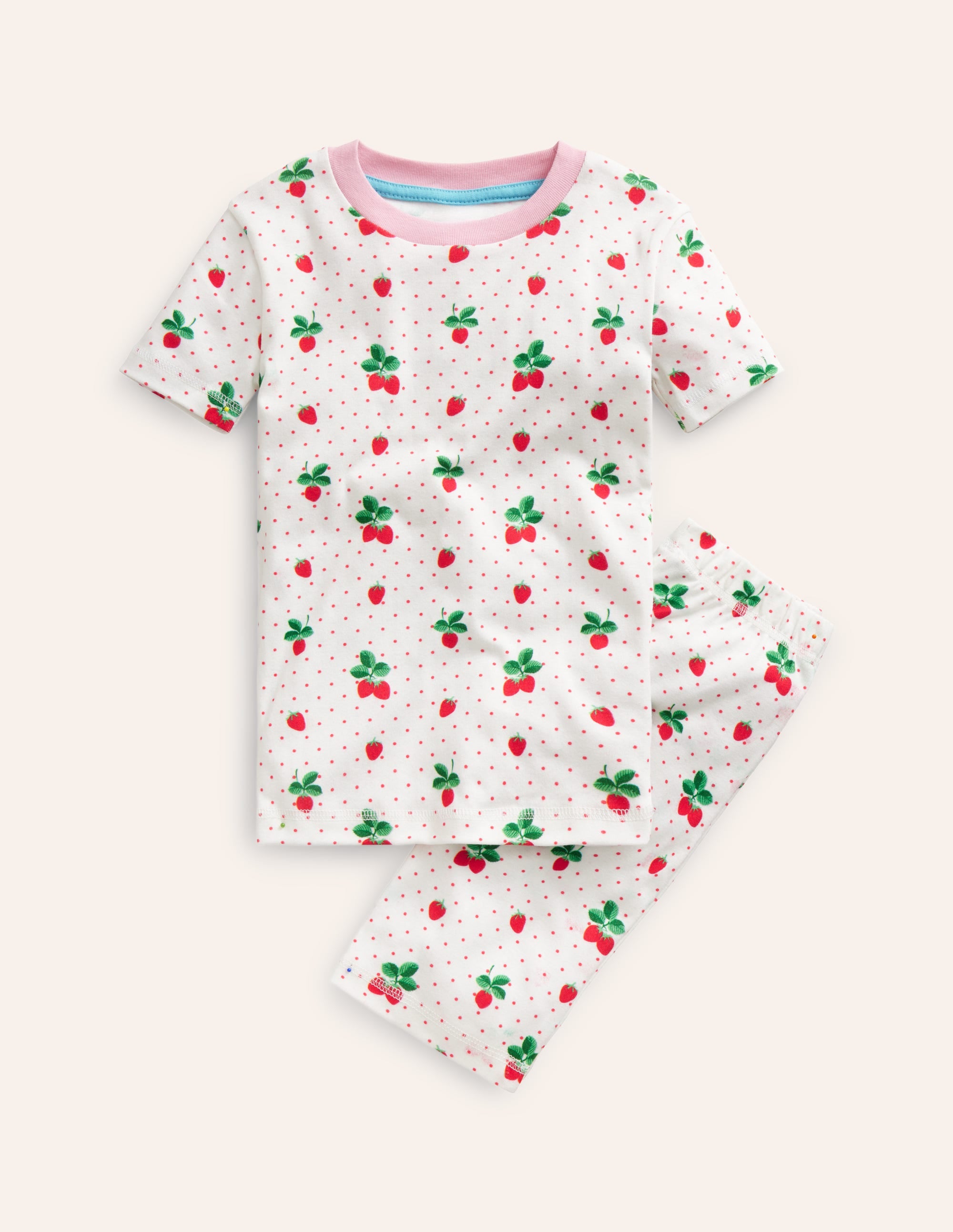 Snug Short John Pyjamas-Ivory Strawberry - Image 1