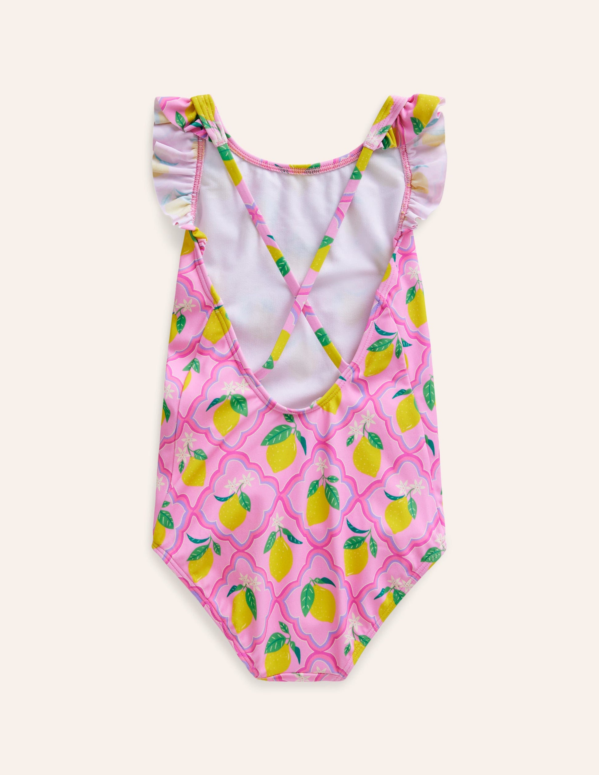 Frill Crossback Swimsuit-Pink Lemon Grove-2