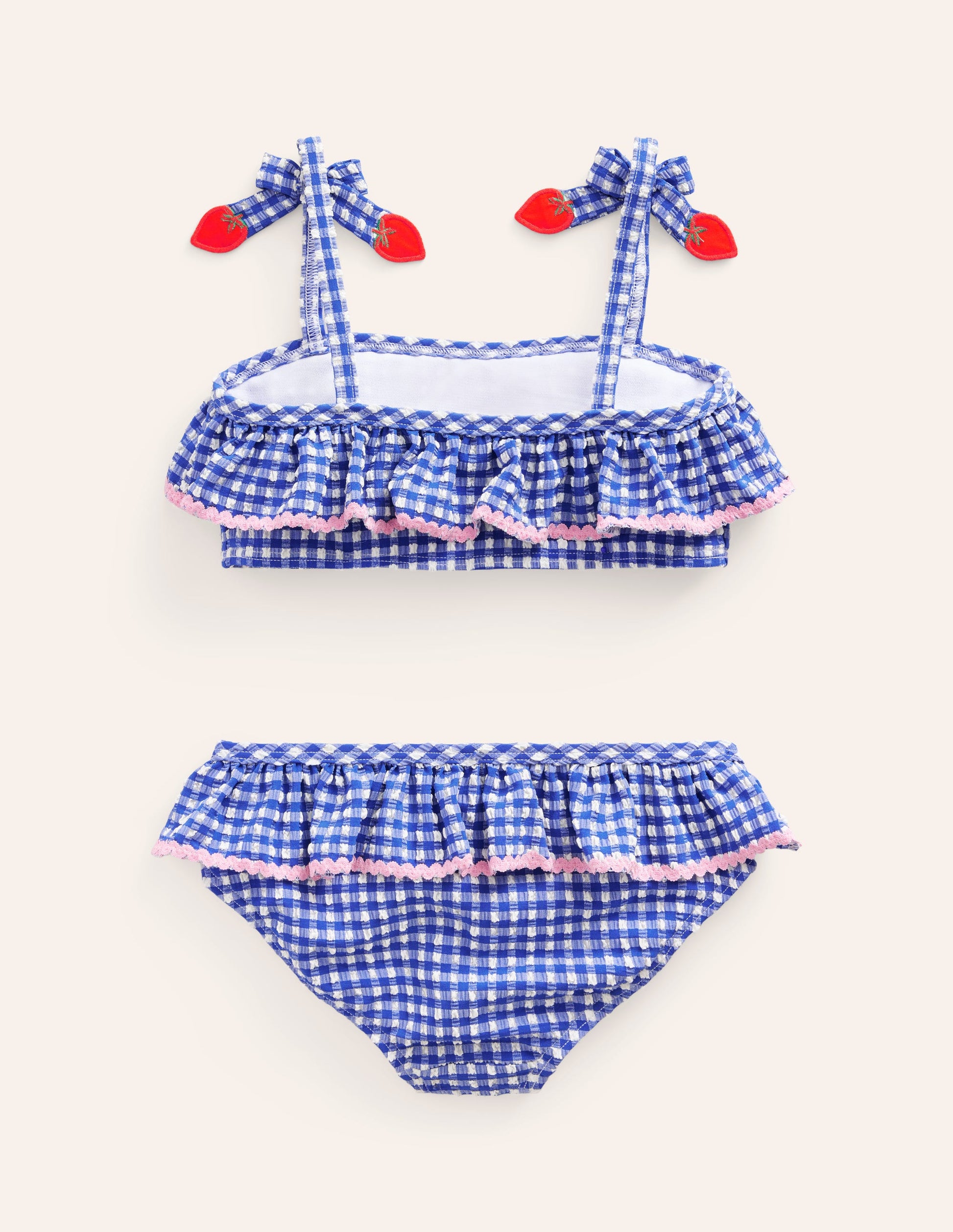Seersucker Frilly Bikini-Blue Gingham Strawberries-2