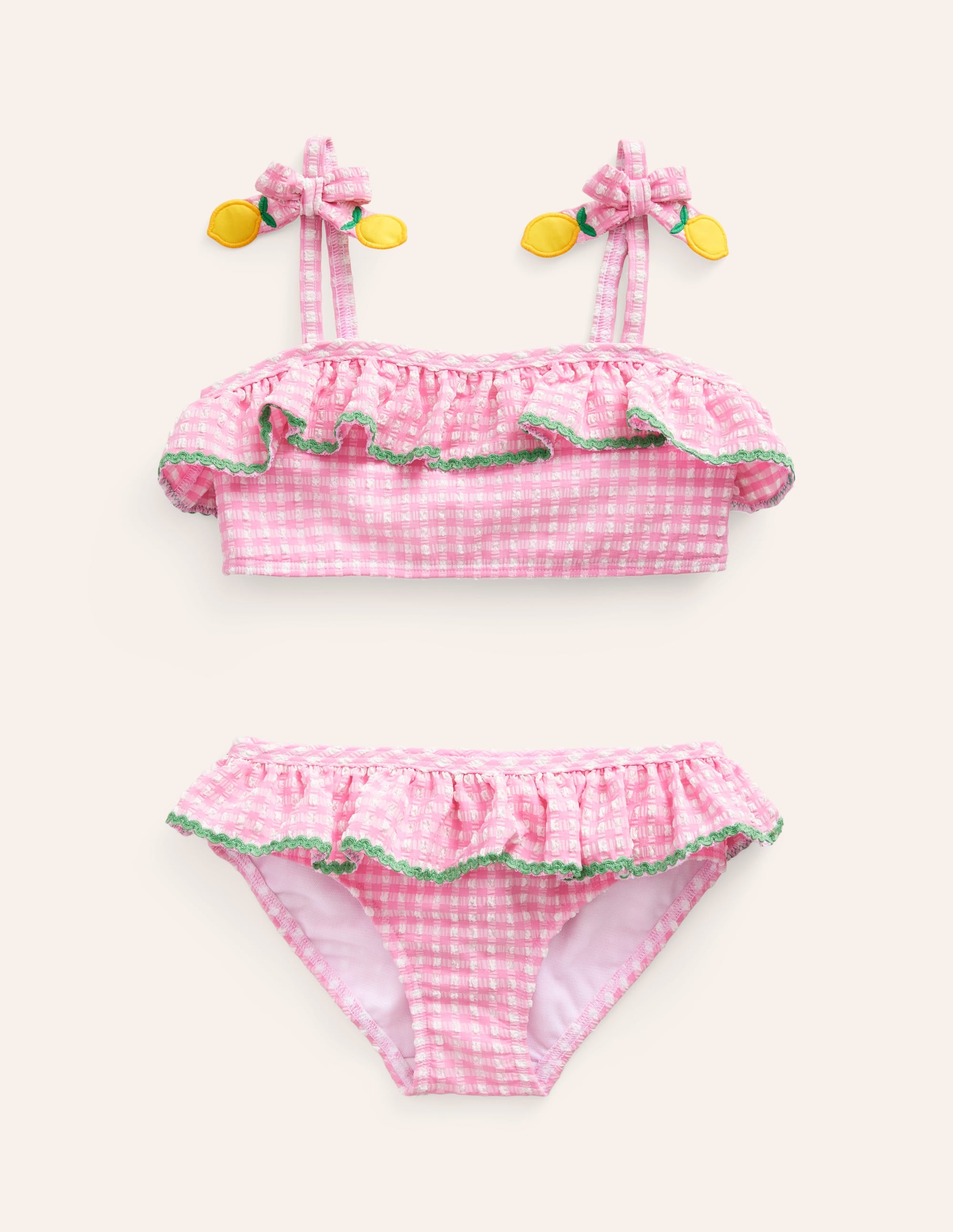 Seersucker Frilly Bikini-Pink Gingham Lemons - Image 1