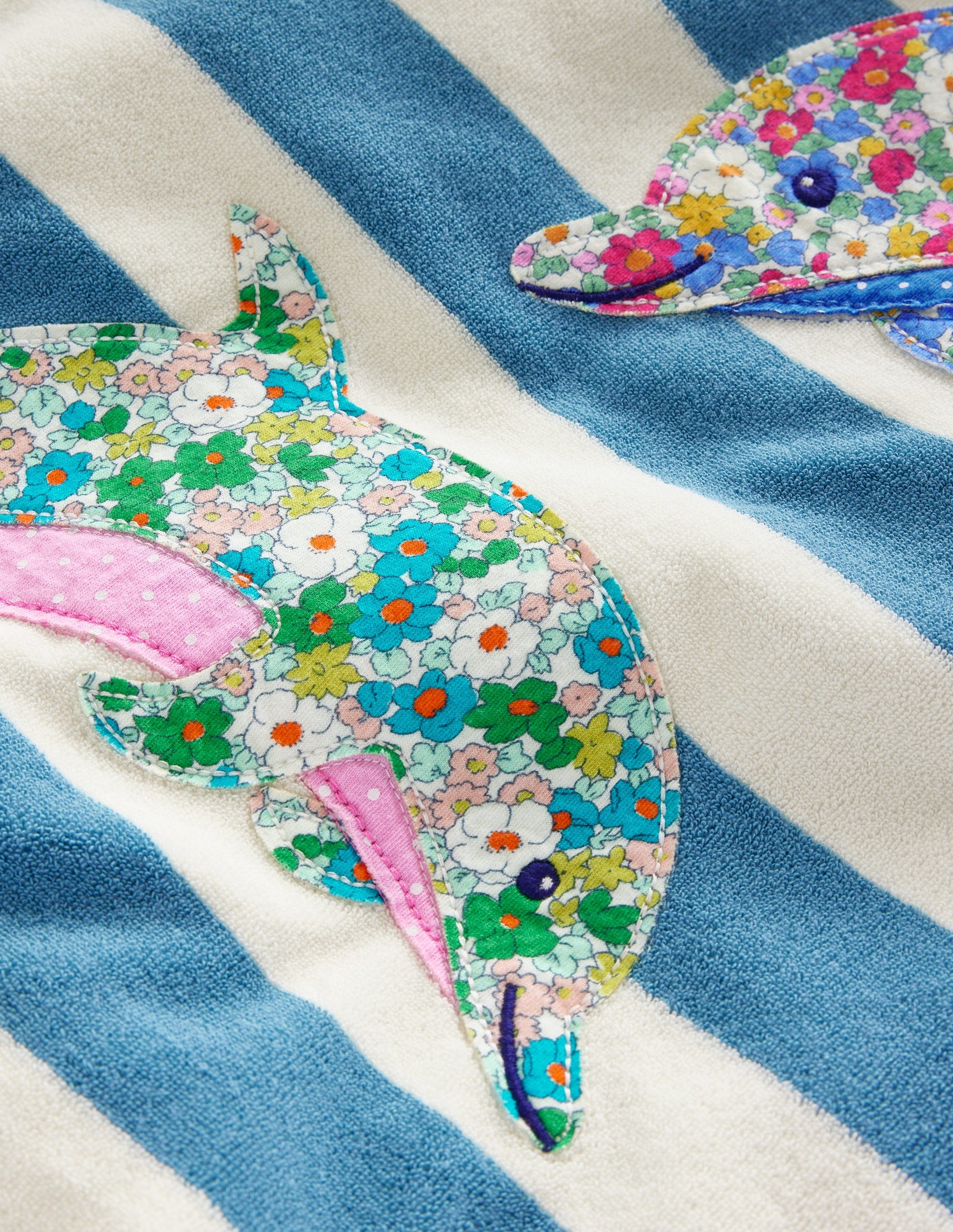 Appliqué Towelling Throw-On-Aqua Blue/ Ivory Dolphin-4