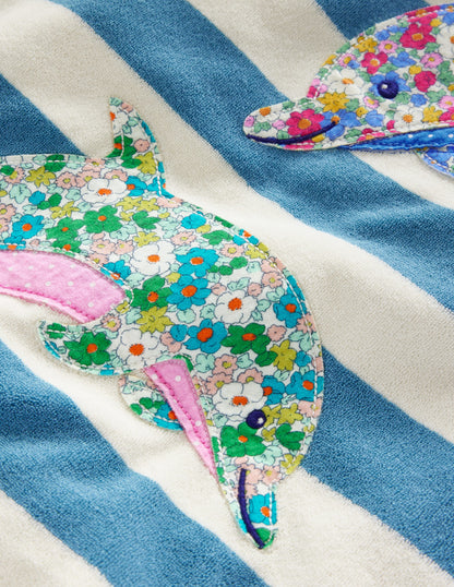 Appliqué Towelling Throw-On-Aqua Blue/ Ivory Dolphin-4