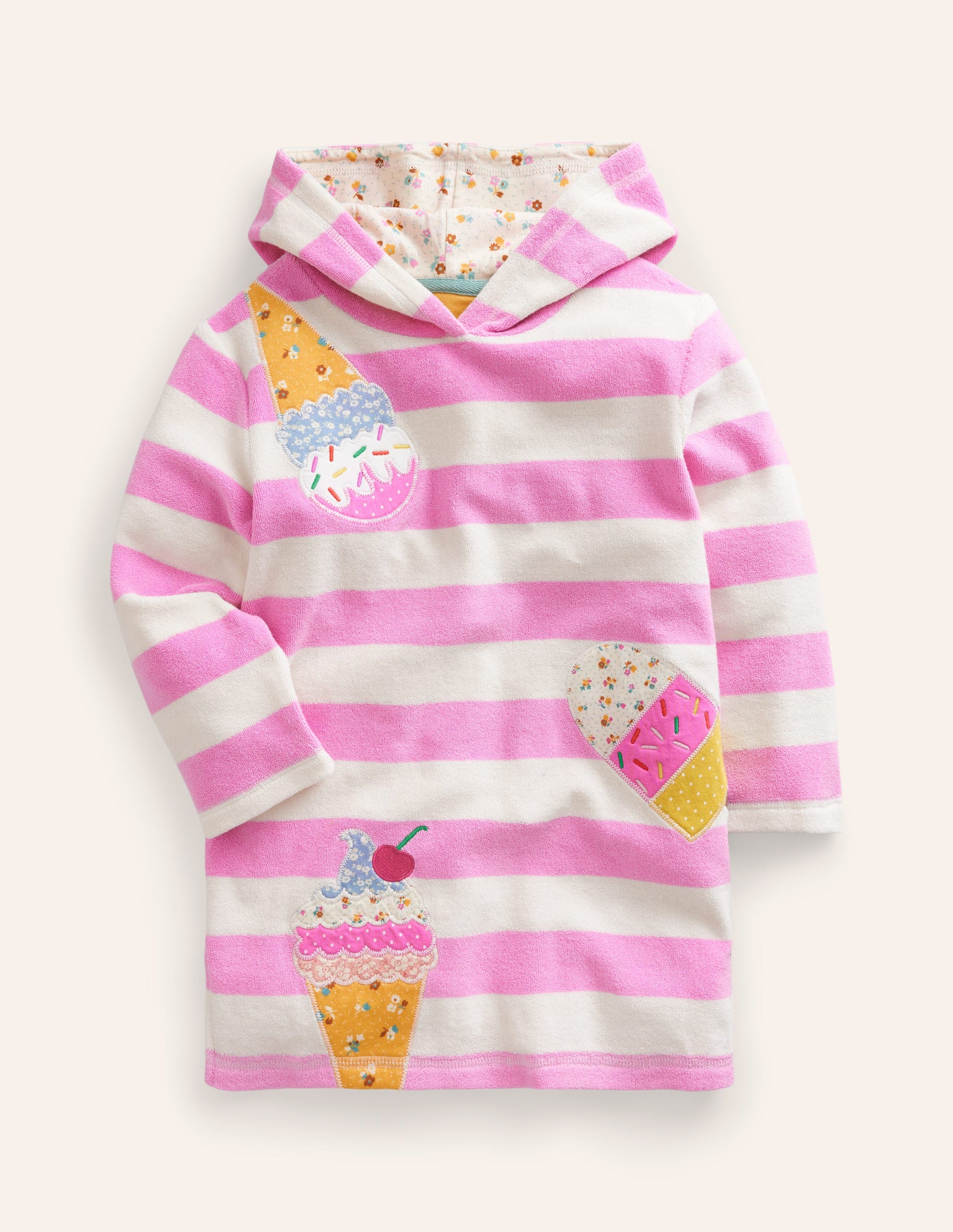 Appliqué Towelling Throw-On-Pink/Vanilla Pod Ice Creams-2