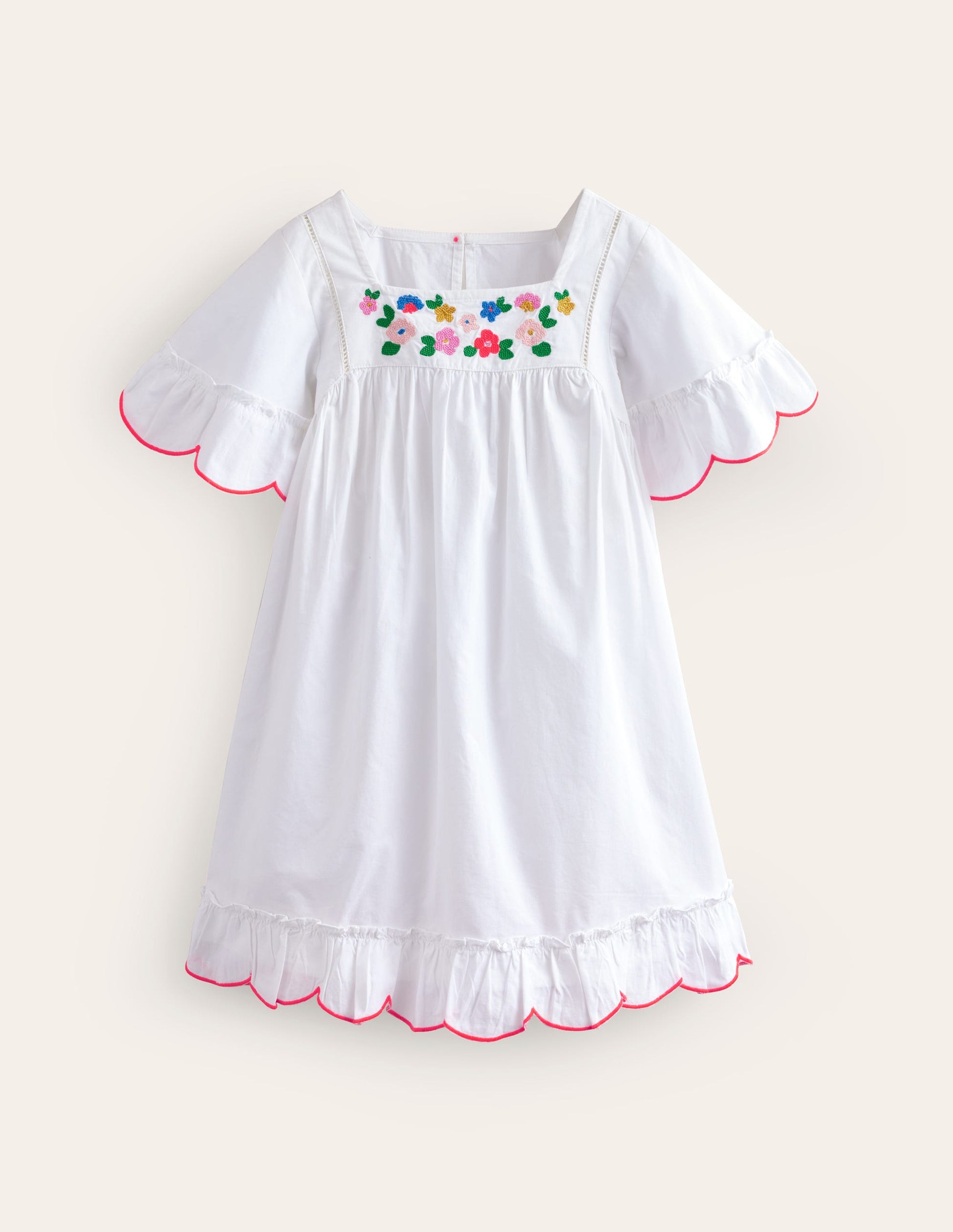 Lightweight Holiday Dress-White Floral Embroidery-1