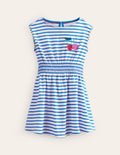 Shirred Waist Jersey Dress-Greek Blue/ Ivory Cherries