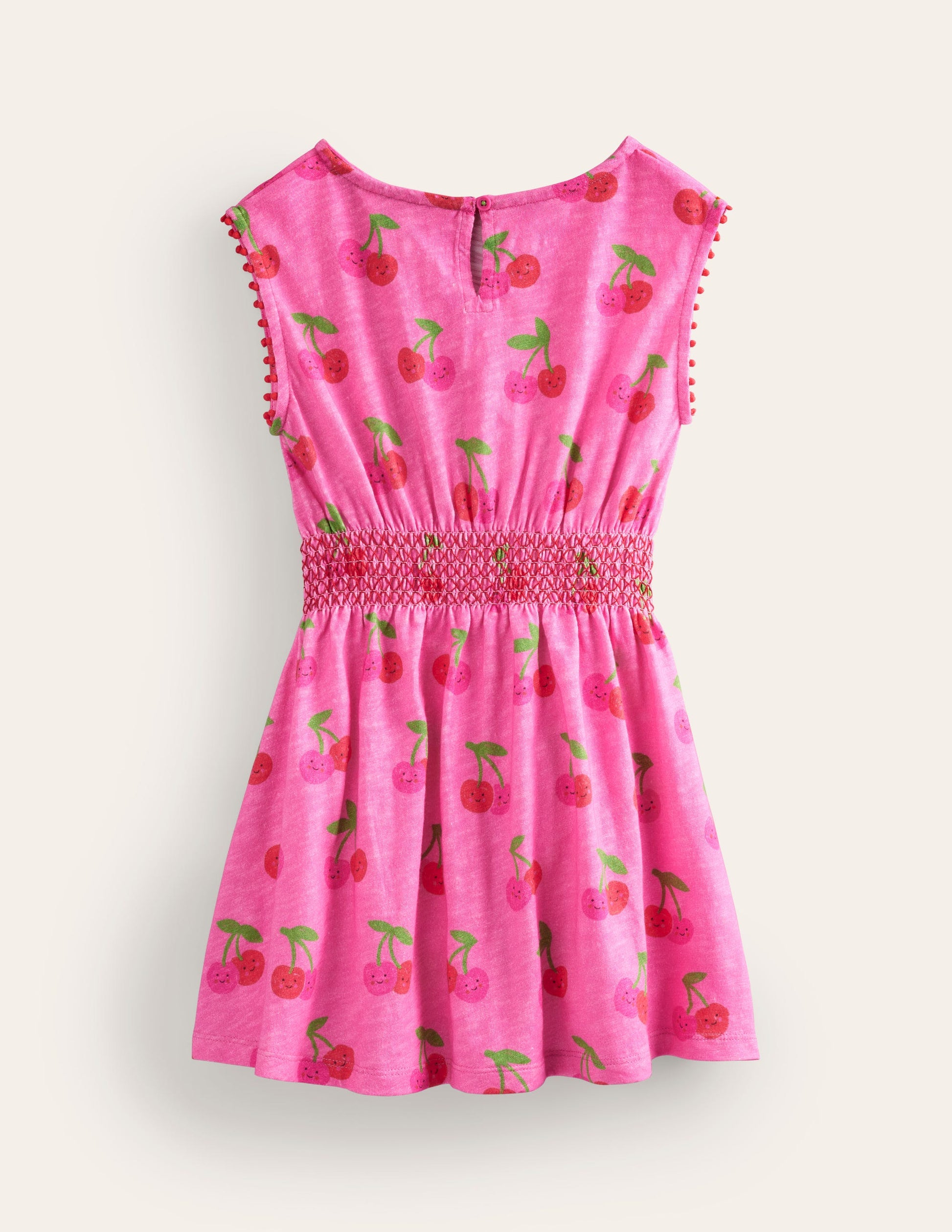 Shirred Waist Jersey Dress-Pink Cherries-2