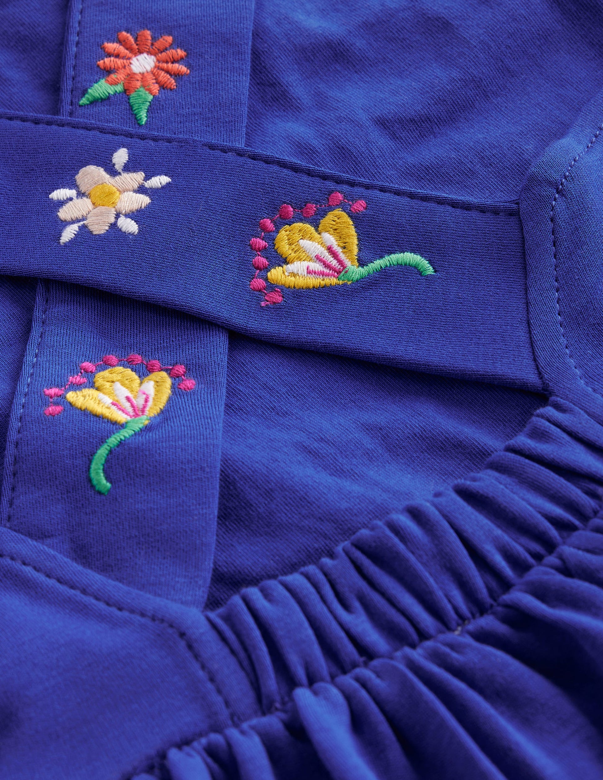 Jersey Cross-back Dress-Sapphire Blue Embroidery-3