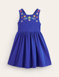 Jersey Cross-back Dress-Sapphire Blue Embroidery