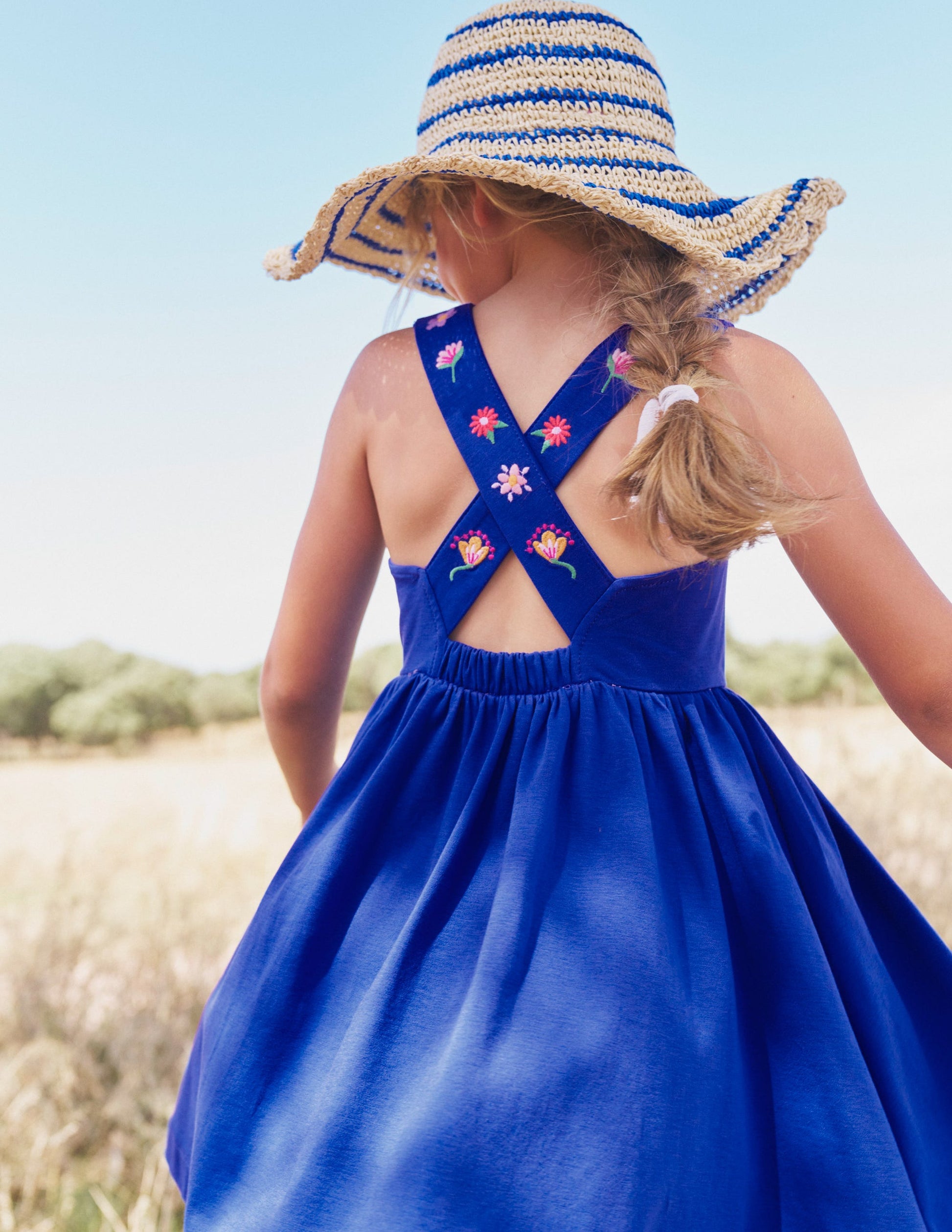 Jersey Cross-back Dress-Sapphire Blue Embroidery-5
