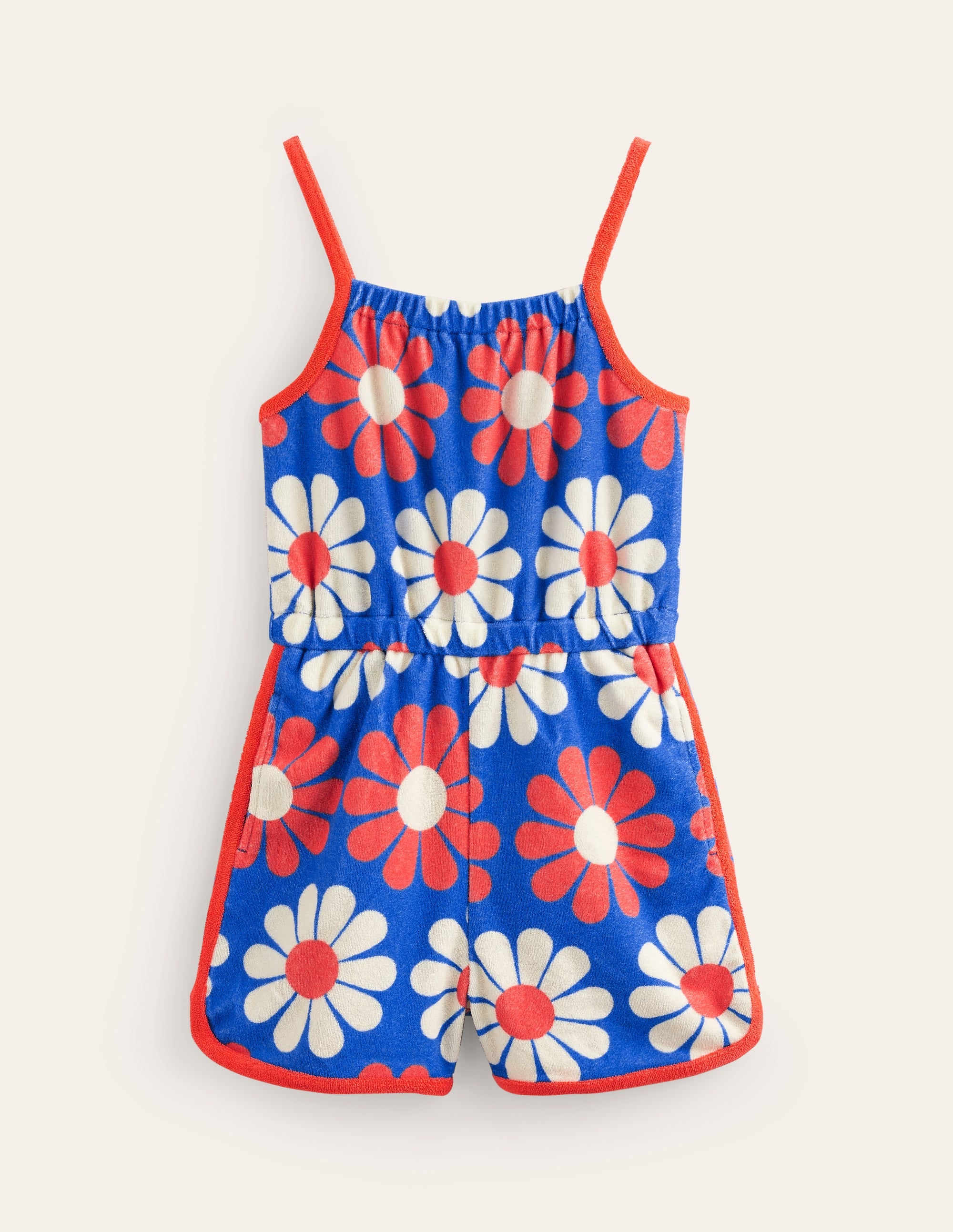 Strappy Towelling Playsuit-Cabana Blue Geo Daisy - Image 1