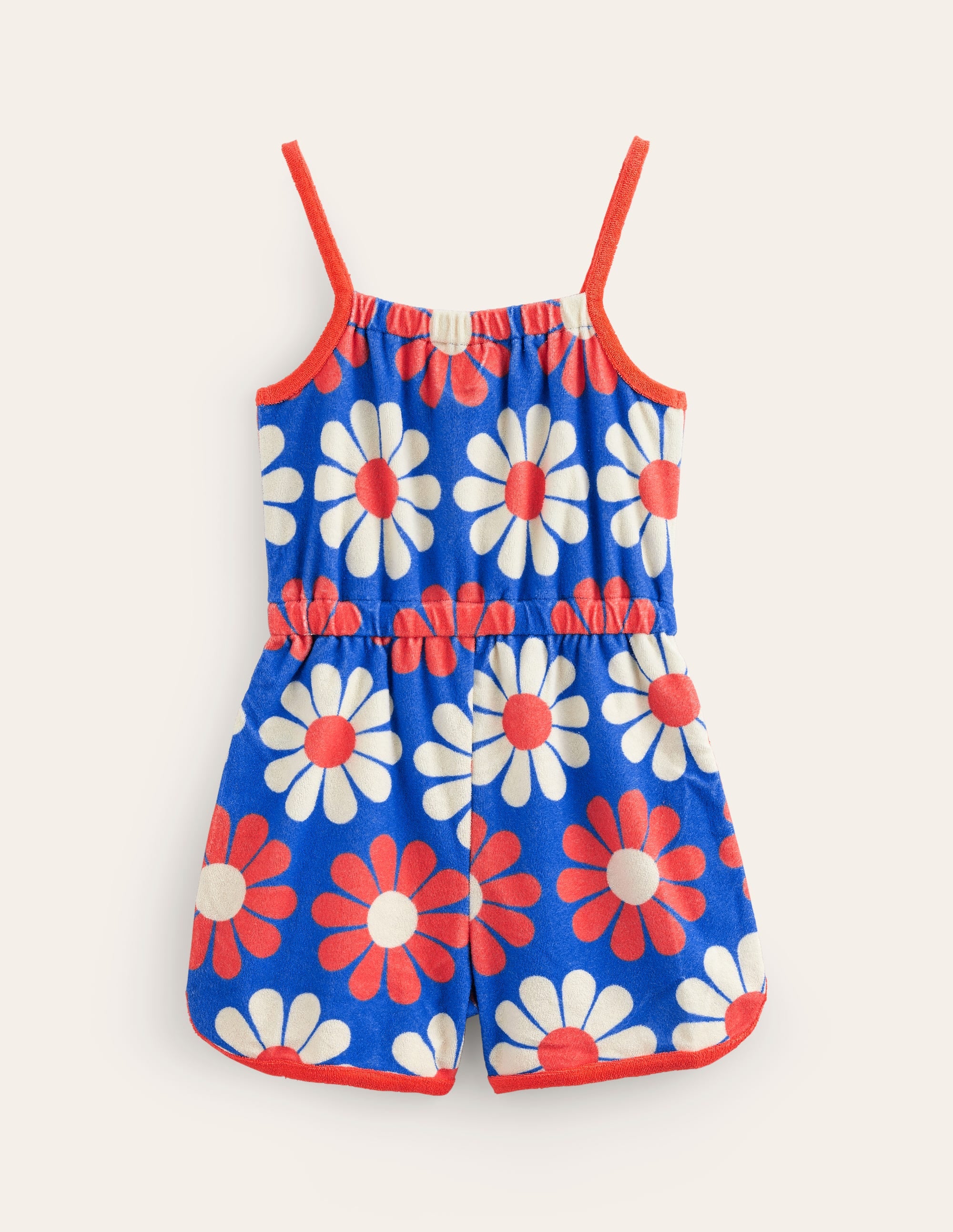 Strappy Towelling Playsuit-Cabana Blue Geo Daisy - Image 2