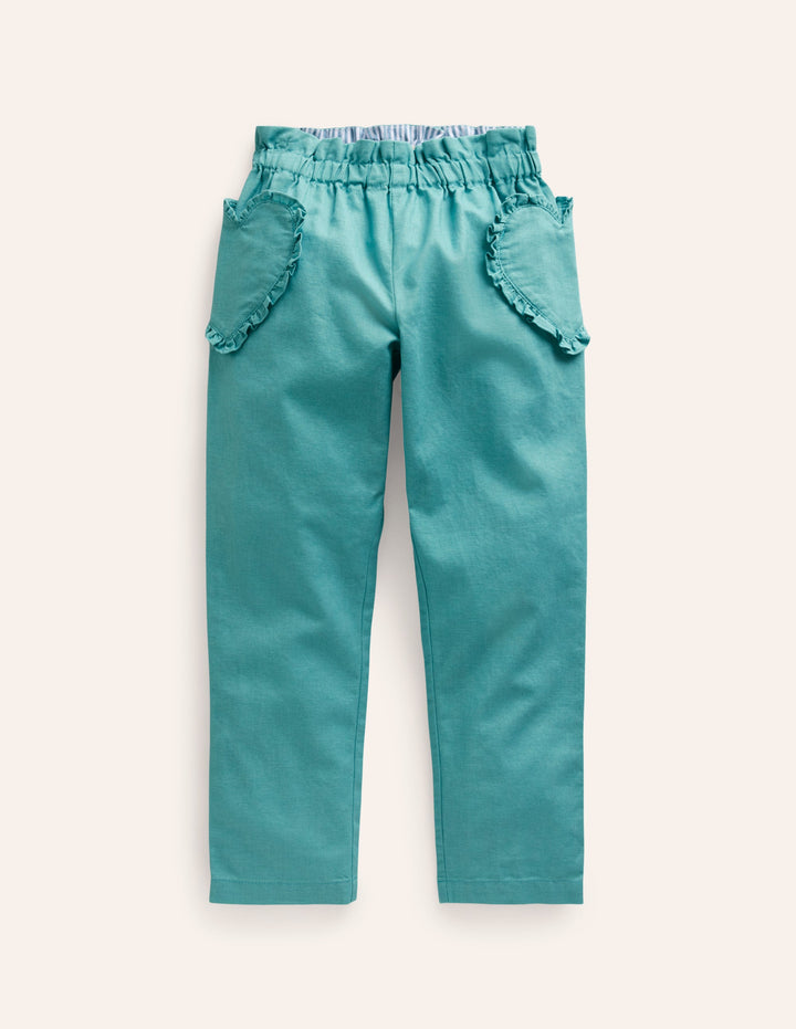 Cotton Linen Pull-on Trousers-Corsica Blue