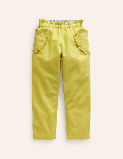 Cotton Linen Pull-on Trousers-Zest Yellow-1