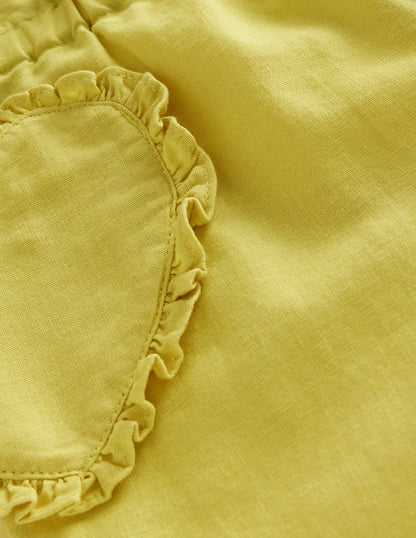 Cotton Linen Pull-on Trousers-Zest Yellow-3