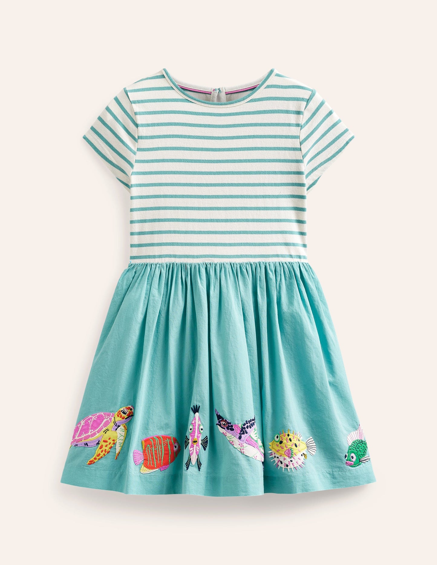 Woven Mix Appliqué Dress-Georgian Blue/ Vanilla SeaLife