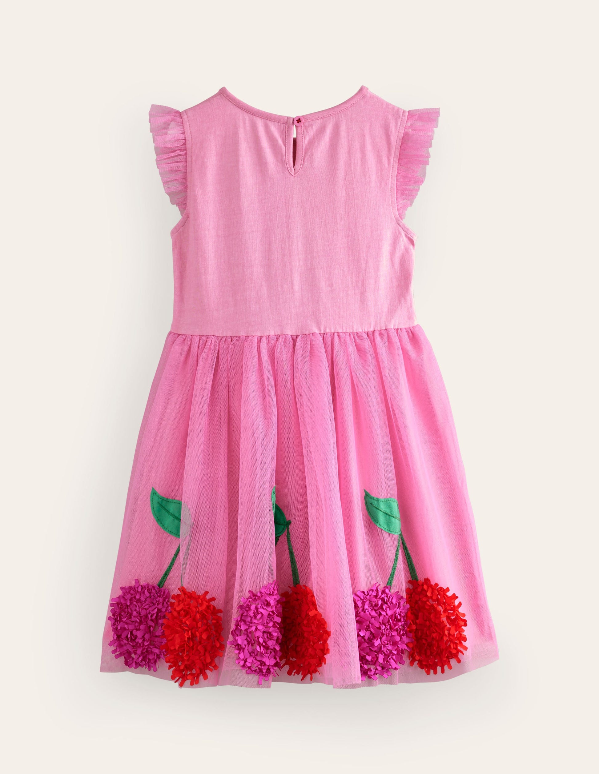 Jersey Tulle Appliqué Dress-Pink Cherries-2
