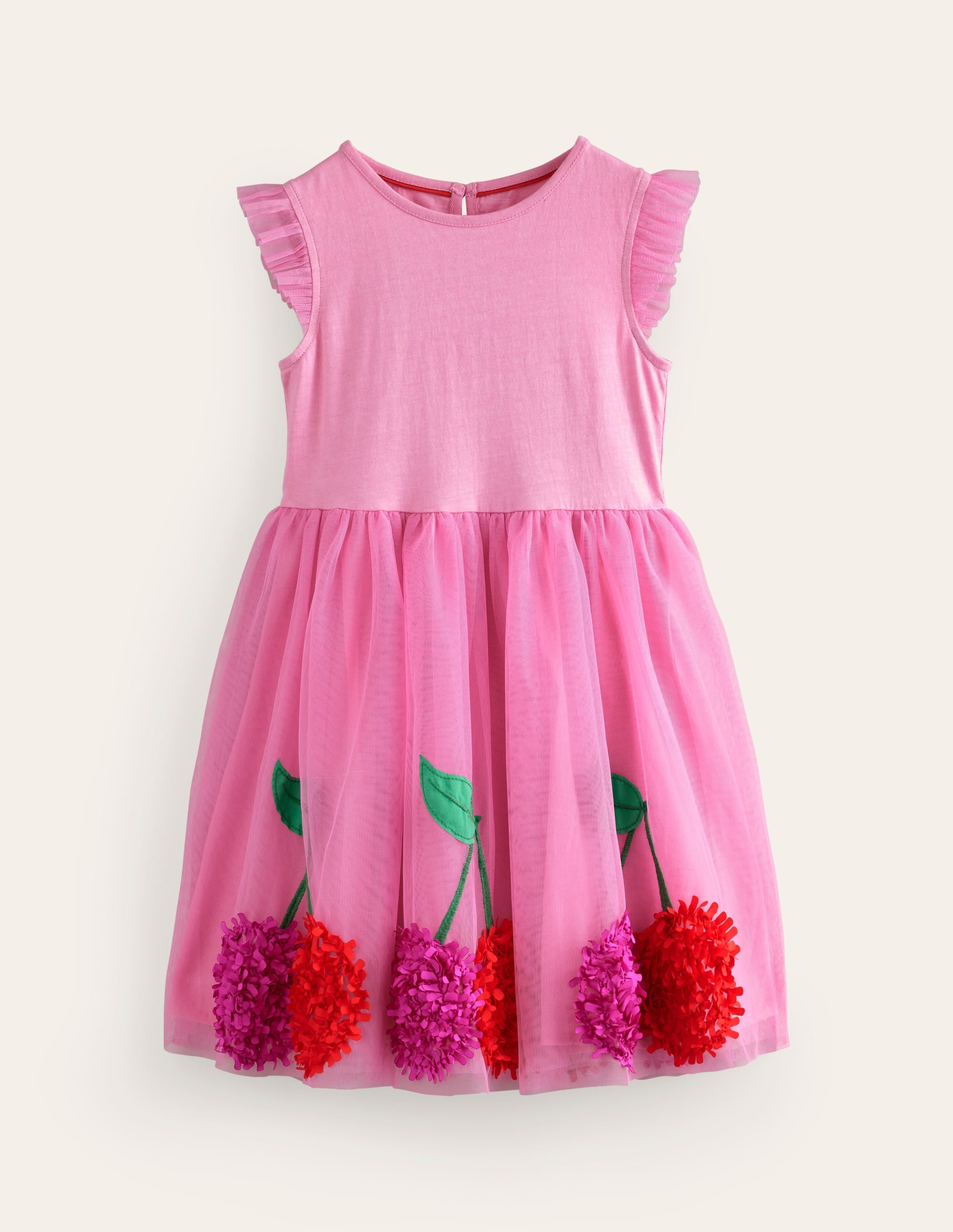 Jersey Tulle Appliqué Dress-Pink Cherries - Image 1