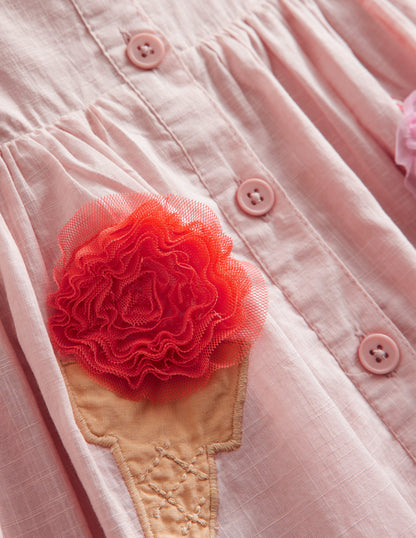 Button Through Logo Dress-Ballet Pink Ice Creams-3