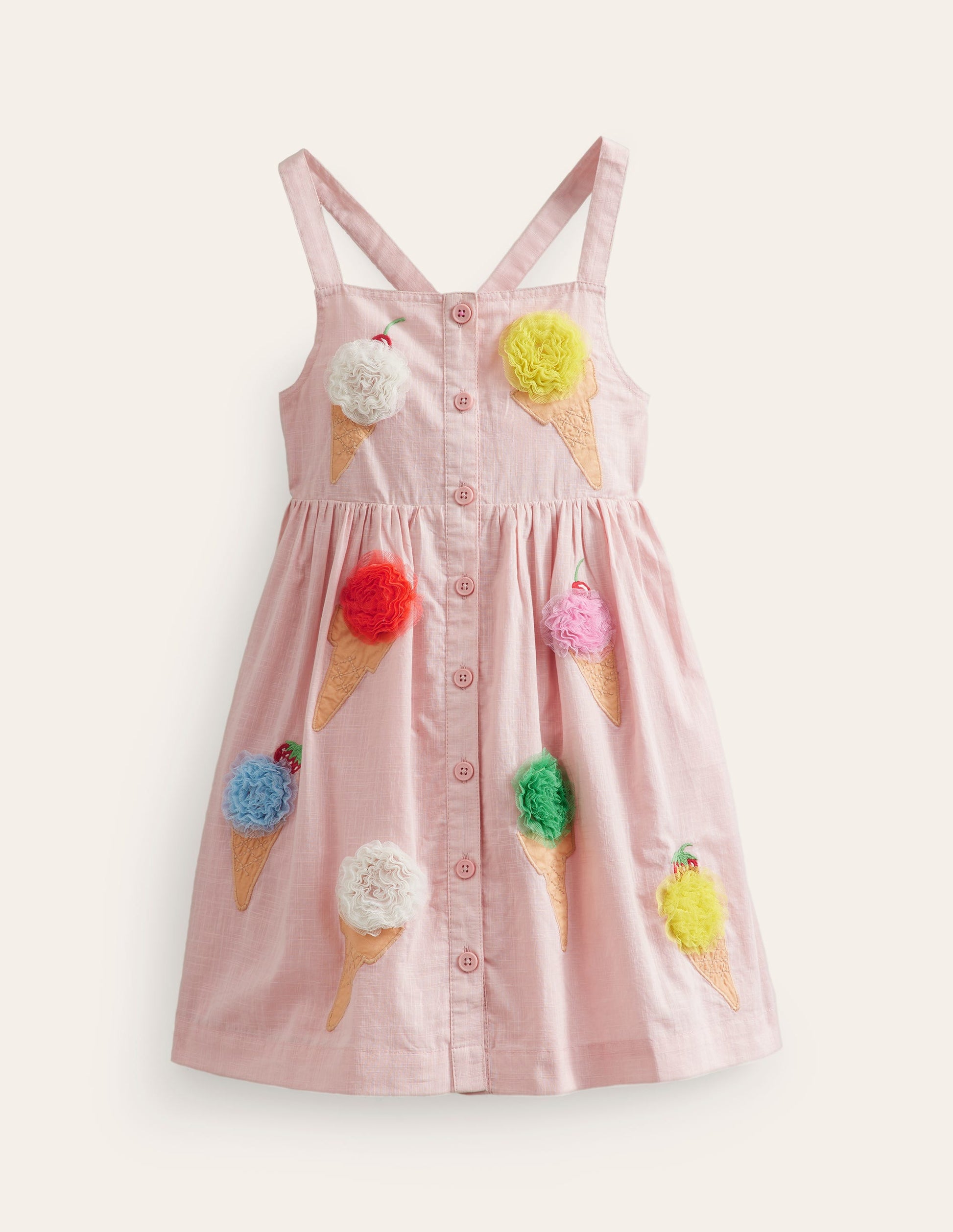 Button Through Logo Dress-Ballet Pink Ice Creams-1